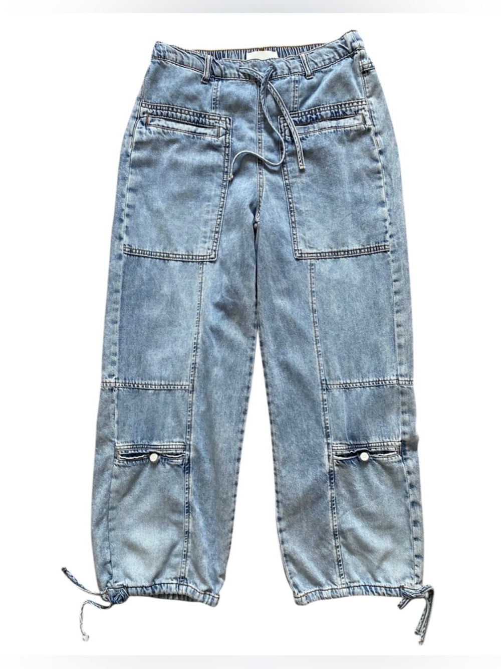Habitual Denim Cargo Pants Size M Light Wash Drawstring Utility Jogger